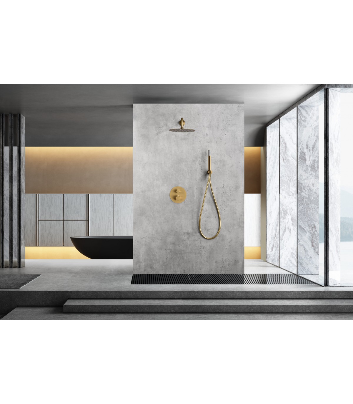 Comprar Conjunto de ducha /bañera empotrada pared dorado cepillado de 3  vías online
